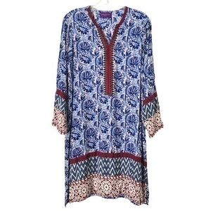 Sana Safinaz Tunic Blue White Red Details 100% Cotton Size M